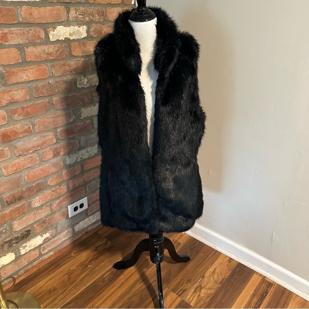 Banana Republic Black Faux Fur Vest